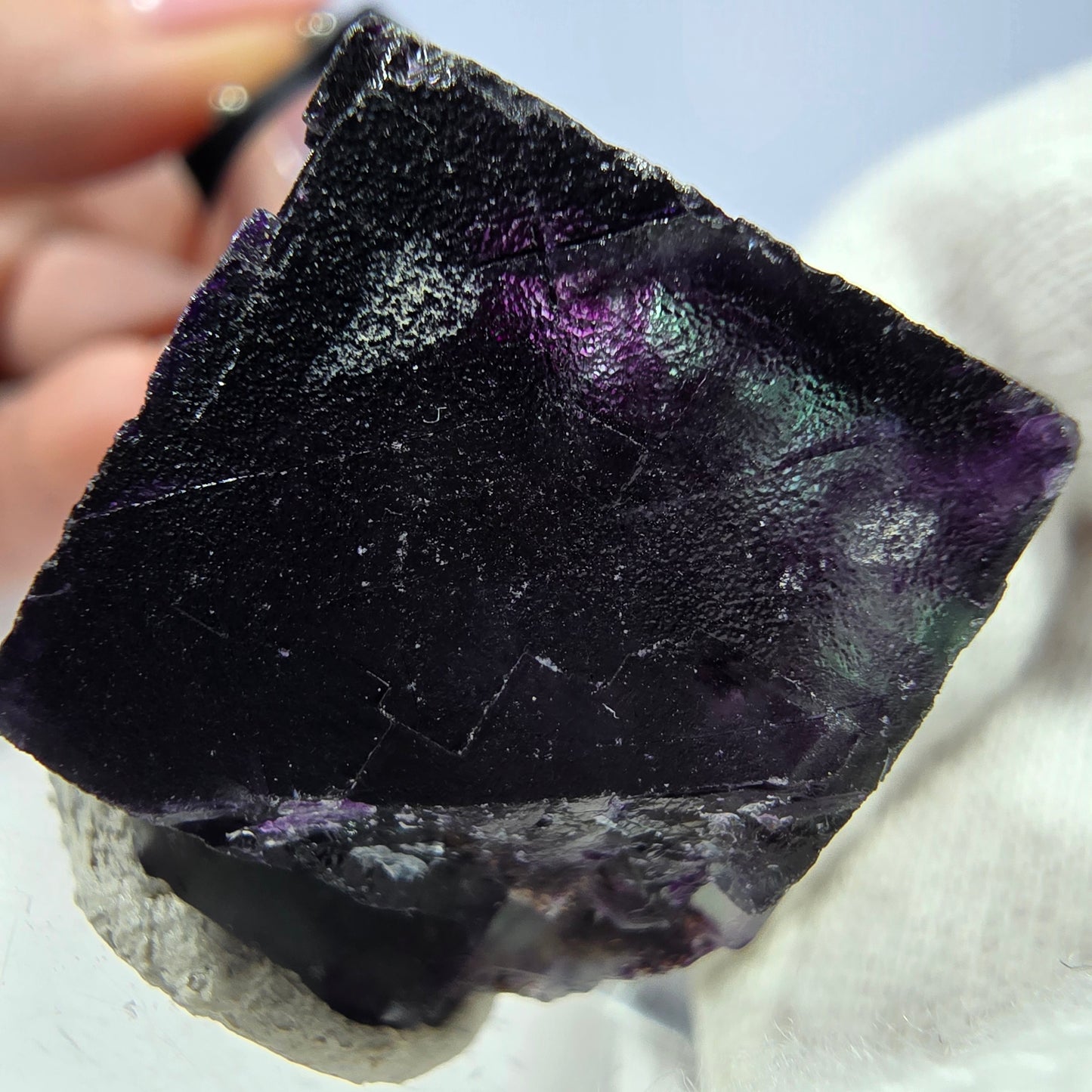 Seltene Phantom Fluorit Würfel Stufe zonal grün lila Okorusu, Namibia 29*23*21mm