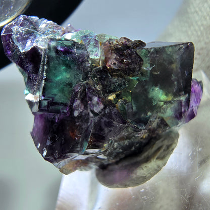 Seltene Phantom Fluorit Würfel Stufe zonal grün lila Okorusu, Namibia 29*21*15mm