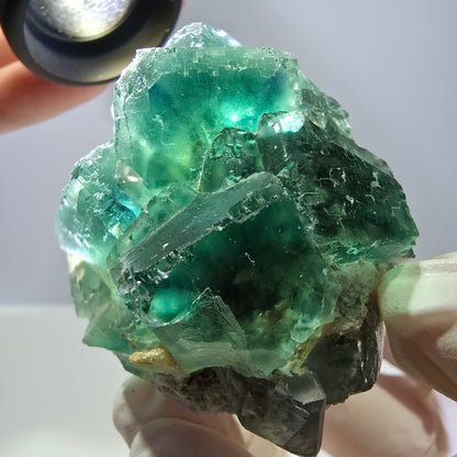 Spécimen de cube de fluorite fantôme transparente, parqueté vert Okorusu, Namibie 54 x 50 x 36 mm 