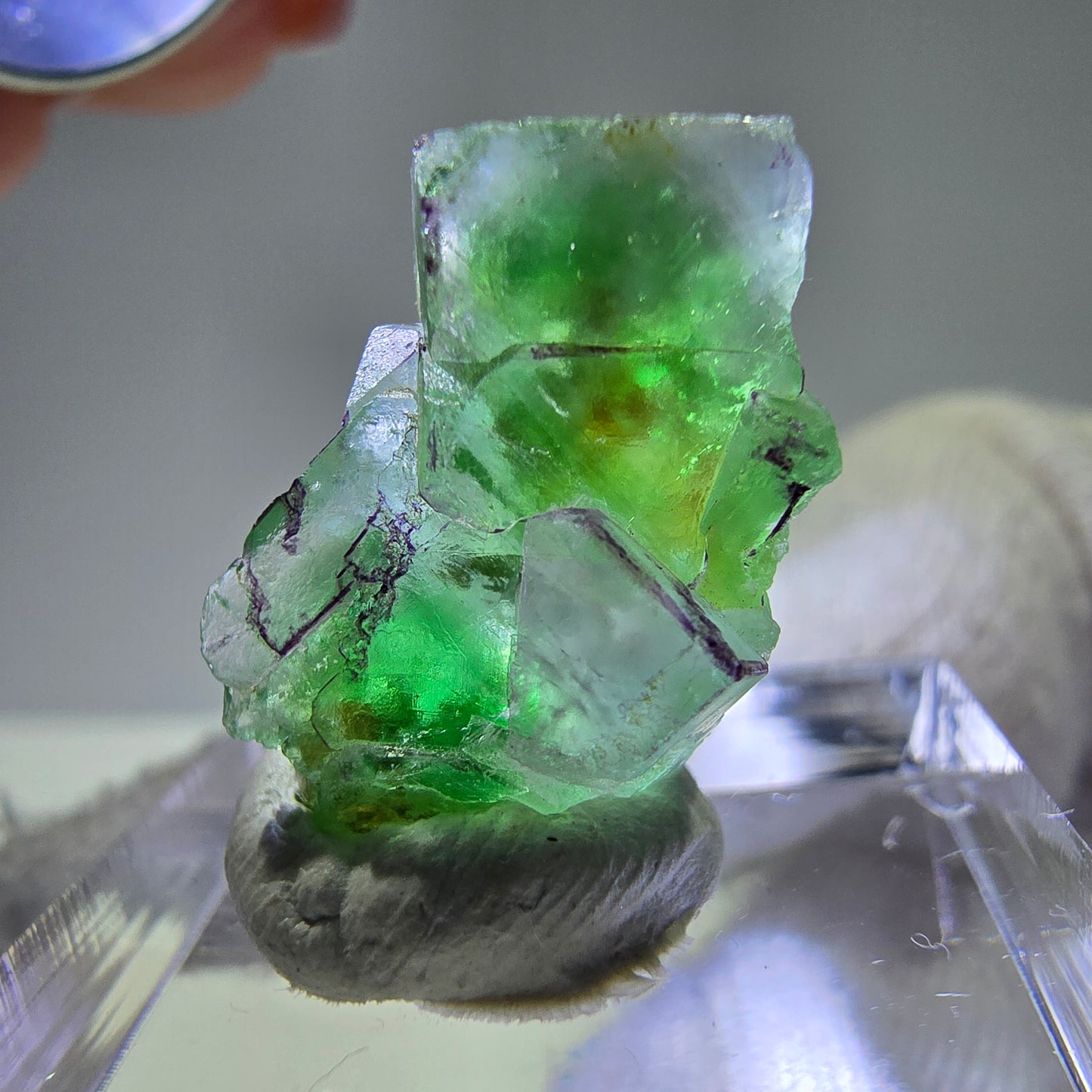 Phantom Fluorit Würfe Stufe, grün weiß lila zonal Erongo, Namibia 17*16*12mm