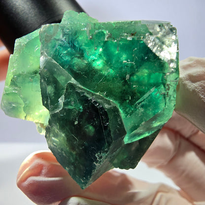Spécimen de cube de fluorite fantôme transparente, vert parqueté, Okorusu, Namibie, 42 x 38 x 38 mm 