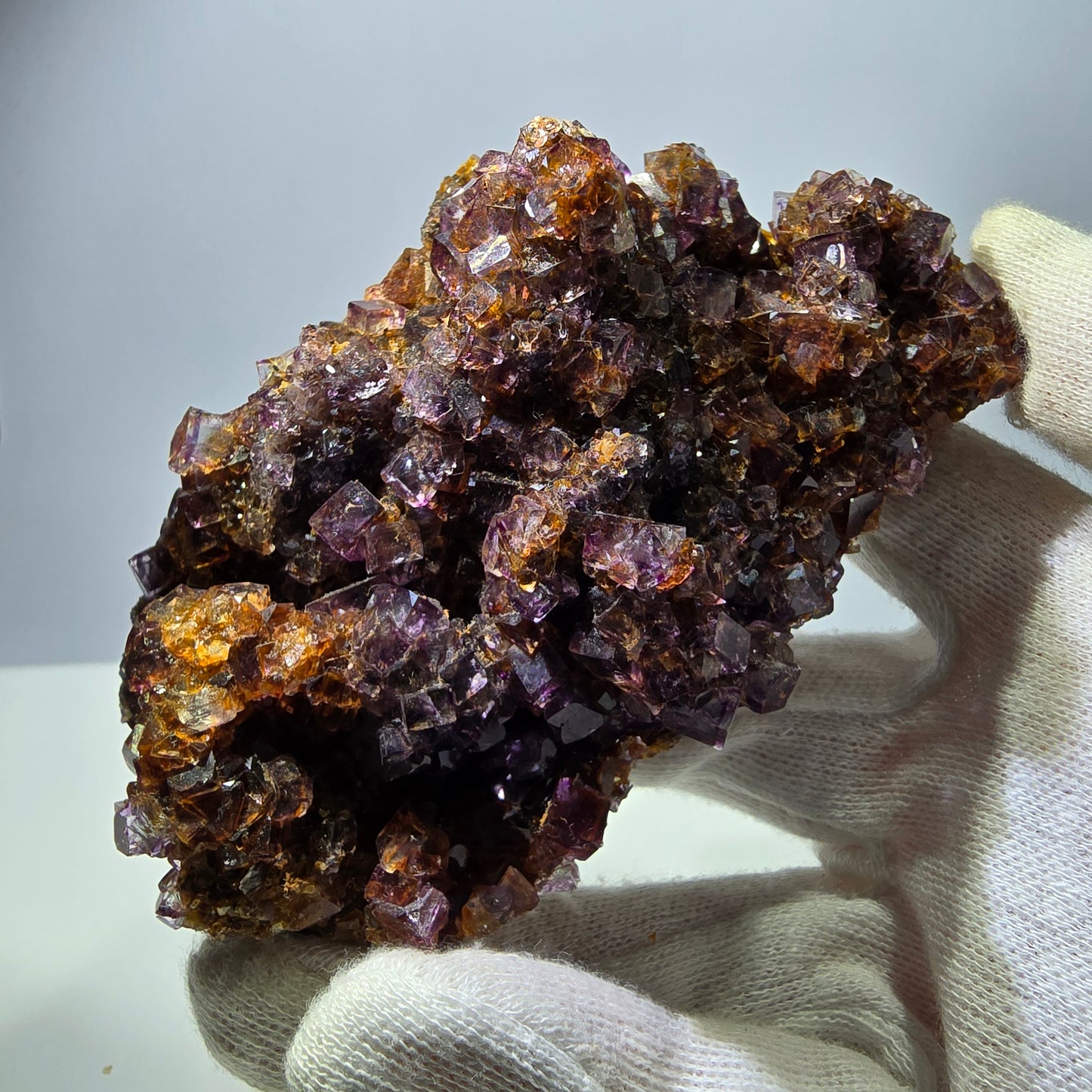 Grand spécimen de cube de fluorite fantôme, vert, jaune, violet, Okorusu, Namibie, 110 x 66 x 50 mm 