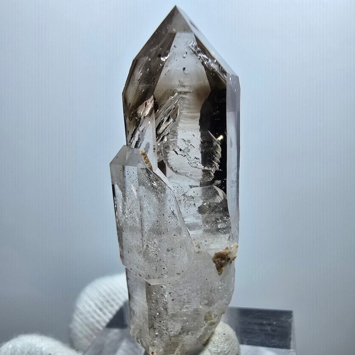 Sceptre Enhydro Phantom Smoky Quartz DT, 2x Bubble Goboboseb, Namibie 42 x 12 x 13 mm 