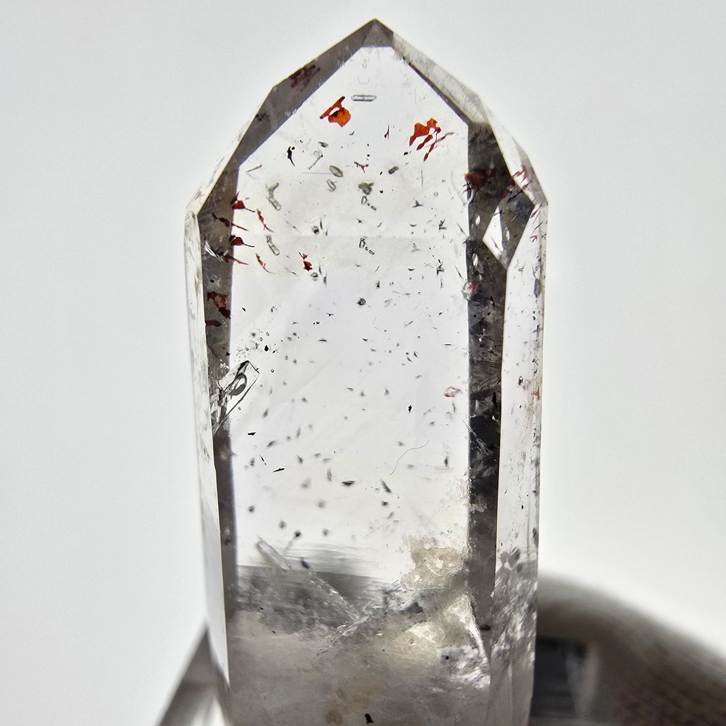Quartz fumé fantôme Enhydro Harlequin, mine de calcite UV Streep, Namibie, 41 x 16 x 9 mm 