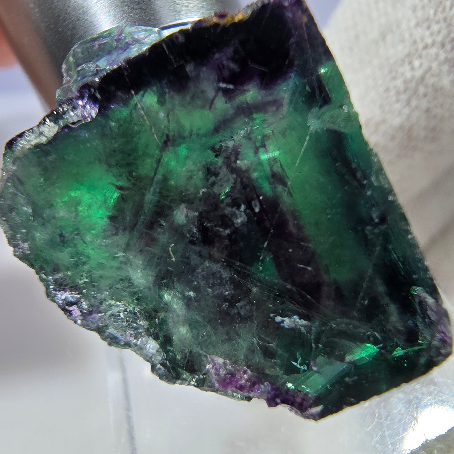 Rare spécimen de cube de fluorite fantôme, vert-violet zonal, Okorusu, Namibie, 29 x 25 x 19 mm 