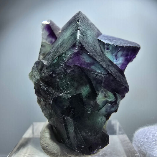 Spécimen rare de cube de fluorite fantôme, vert zonal et violet, Okorusu, Namibie, 34 x 26 x 17 mm