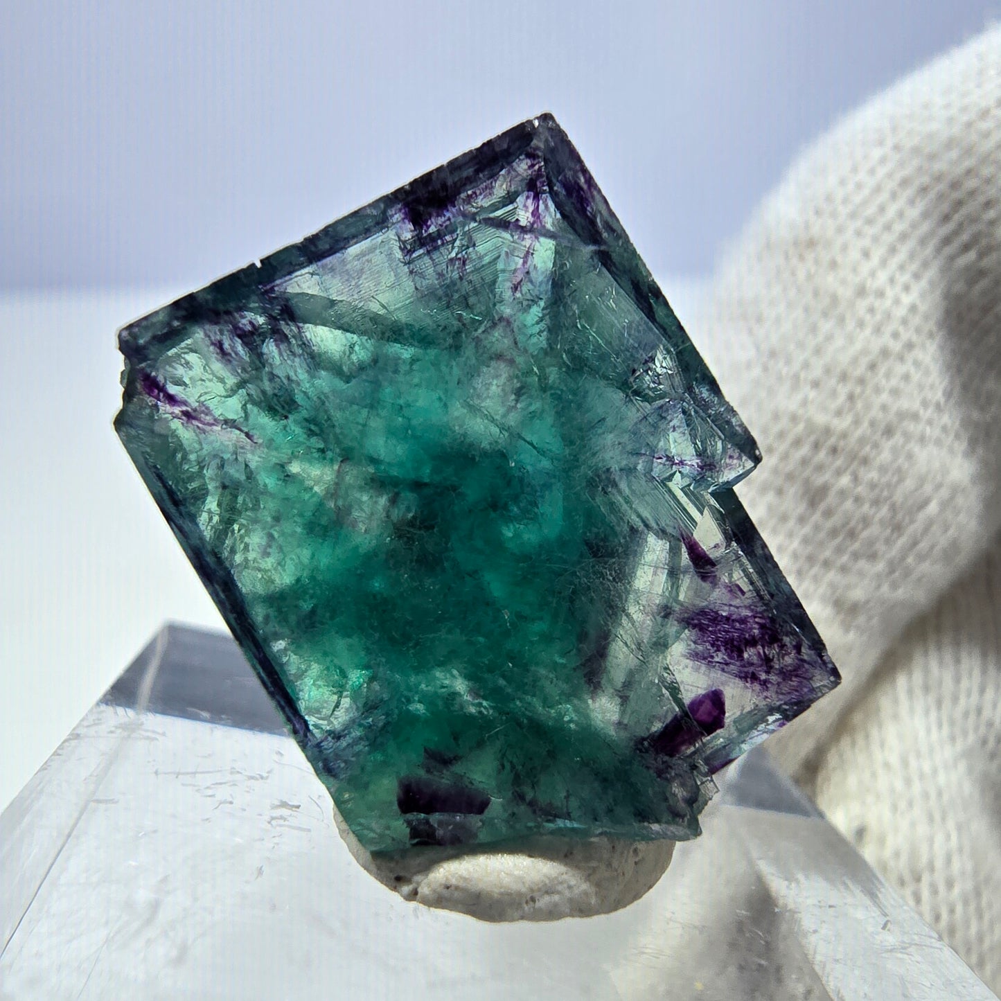 Rare cube de fluorite fantôme, vert violet zonal Okorusu, Namibie 22 x 22 x 12 mm 