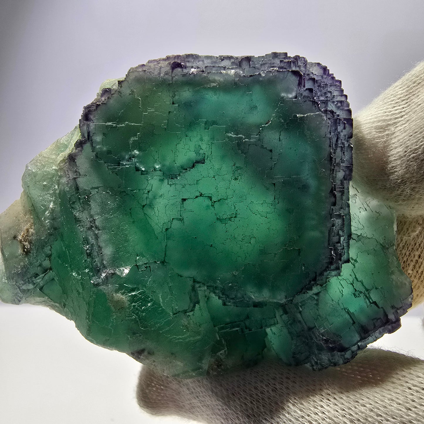 Phantom Fluorit Würfel Stufe parkettiert zonal Okorusu Namibia 78*60*37mm
