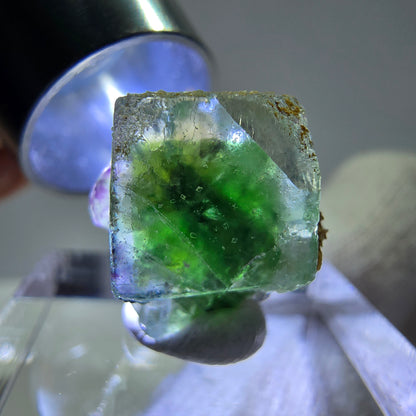 Cube de fluorite fantôme, spécimen de tourmaline scholle muscovite, Erongo, Namibie, 17 x 15 x 13 mm 