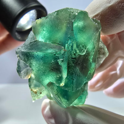Spécimen de cube de fluorite fantôme transparente, vert parqueté, Okorusu, Namibie, 48 x 29 x 25 mm 