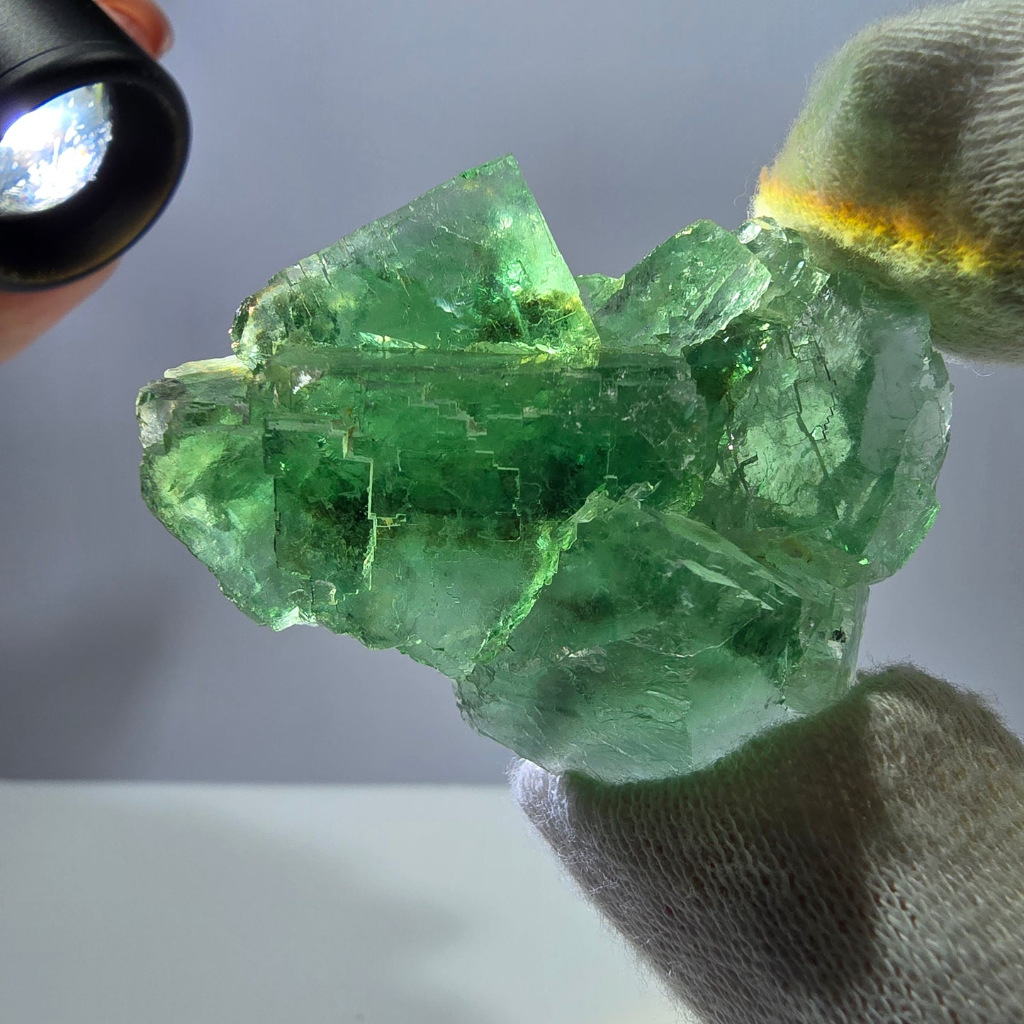 Seltene Phantom Fluorit Würfel Stufe parkettiert grün Okorusu Namibia 52*40*23mm