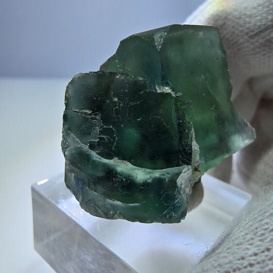 Spécimen de cube de fluorite fantôme transparente, vert turquoise, Okorusu, Namibie, 32 x 25 x 19 mm