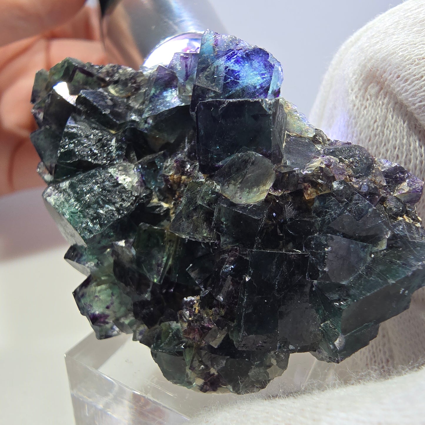 Clear Phantom Fluorite Cube Specimen zonal green purple Okorusu, Namibia 60*39*24mm 