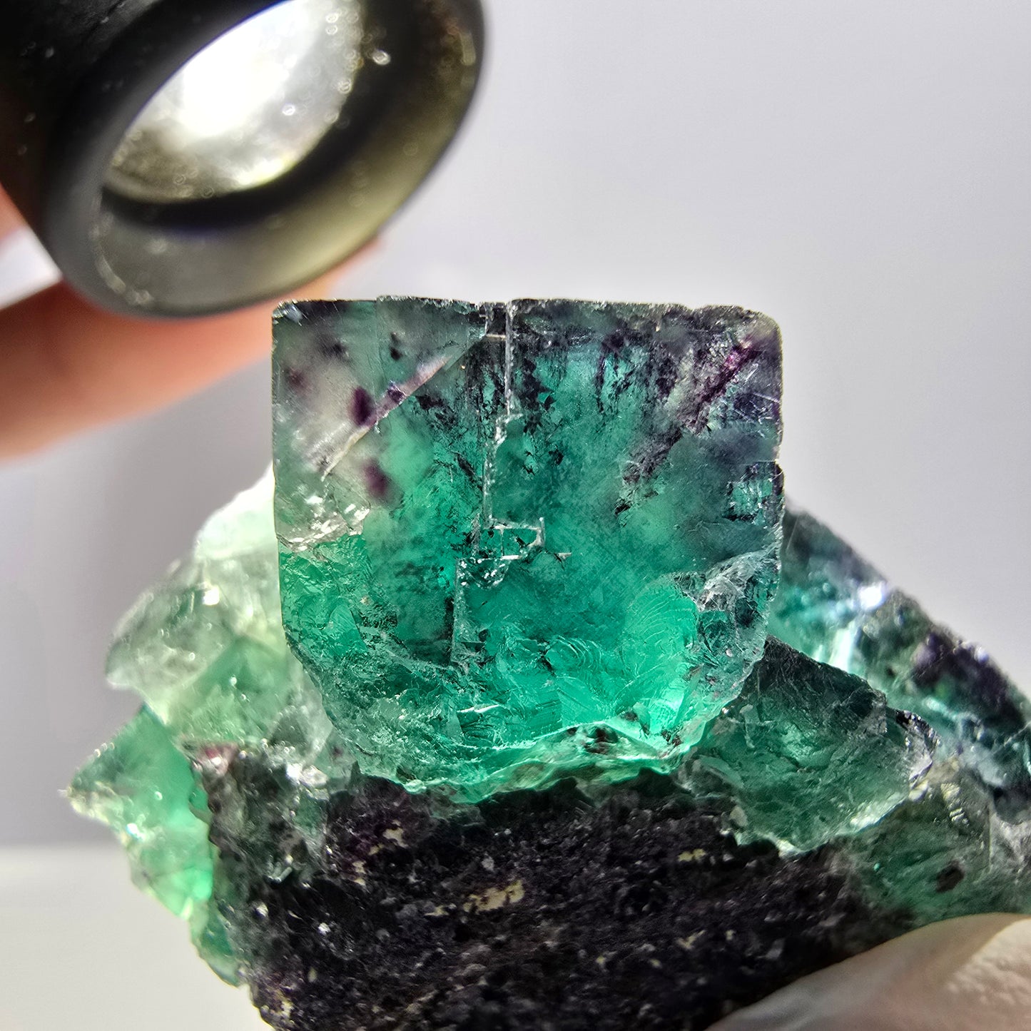 Spécimen de cube de fluorite fantôme, parqueté, vert violet Okorusu, Namibie 62*45*29mm 