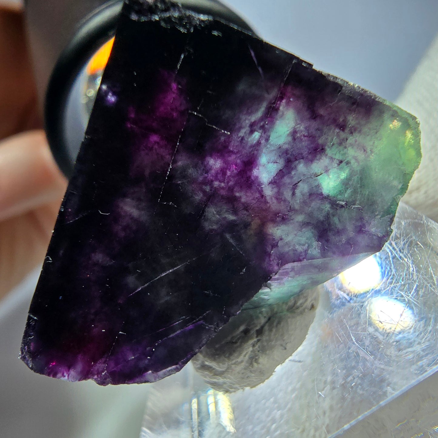 Seltener Phantom Fluorit Würfel, zonal grün lila Okorusu, Namibia 23*20*18mm