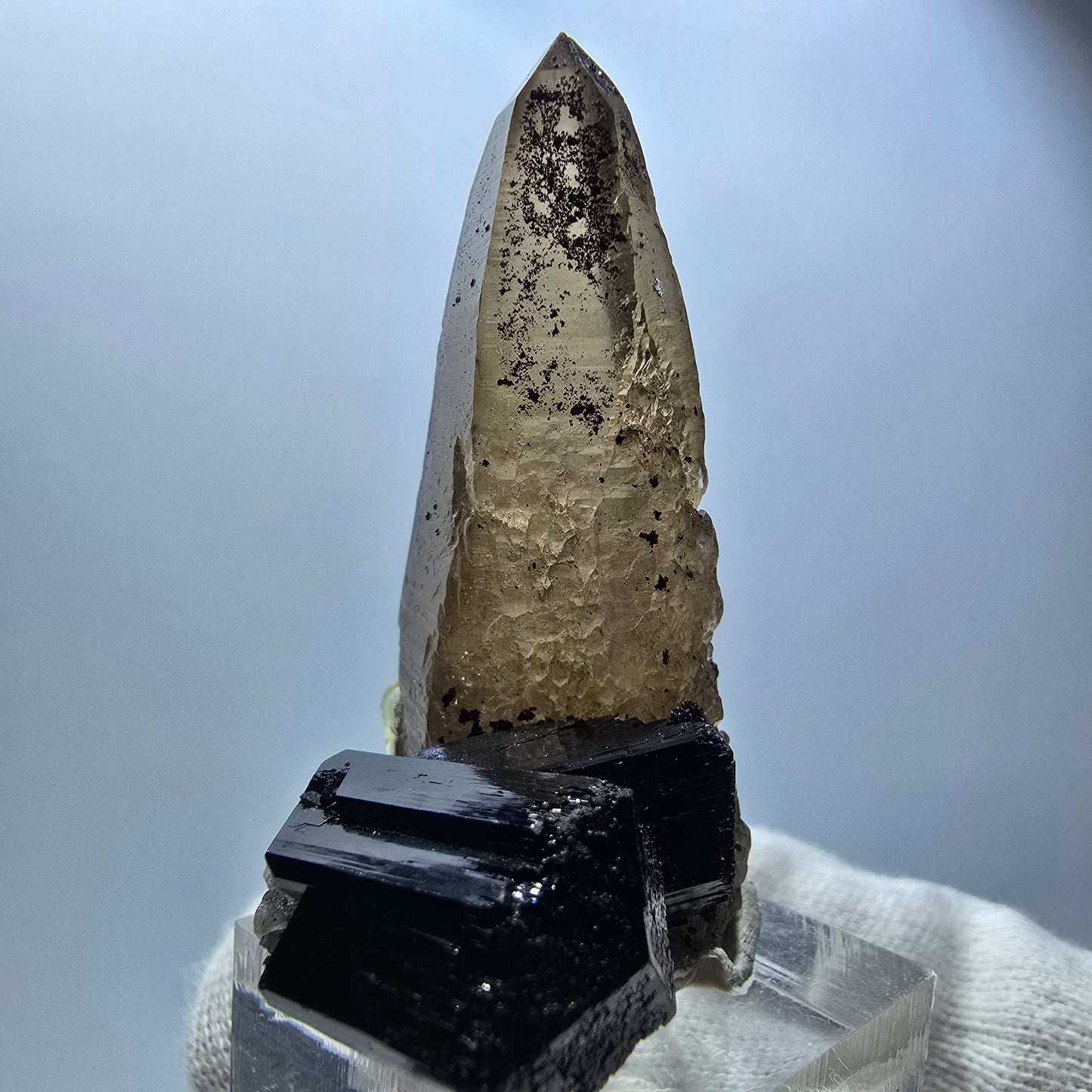 Lemurain Skelett Rauchquarz, Schörl Turmalin, Hyalit Erongo, Namibia 51*38*24mm