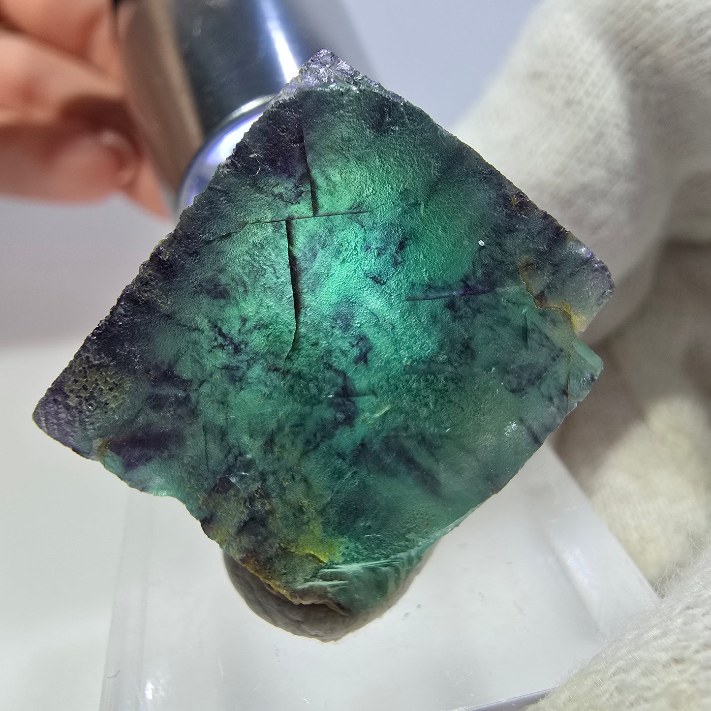 Rare cube de fluorite fantôme, vert violet zonal Okorusu, Namibie 29*28*15 mm 