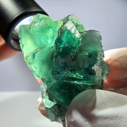 Spécimen de cube de fluorite fantôme transparente, vert parqueté, Okorusu, Namibie, 46 x 31 x 30 mm 