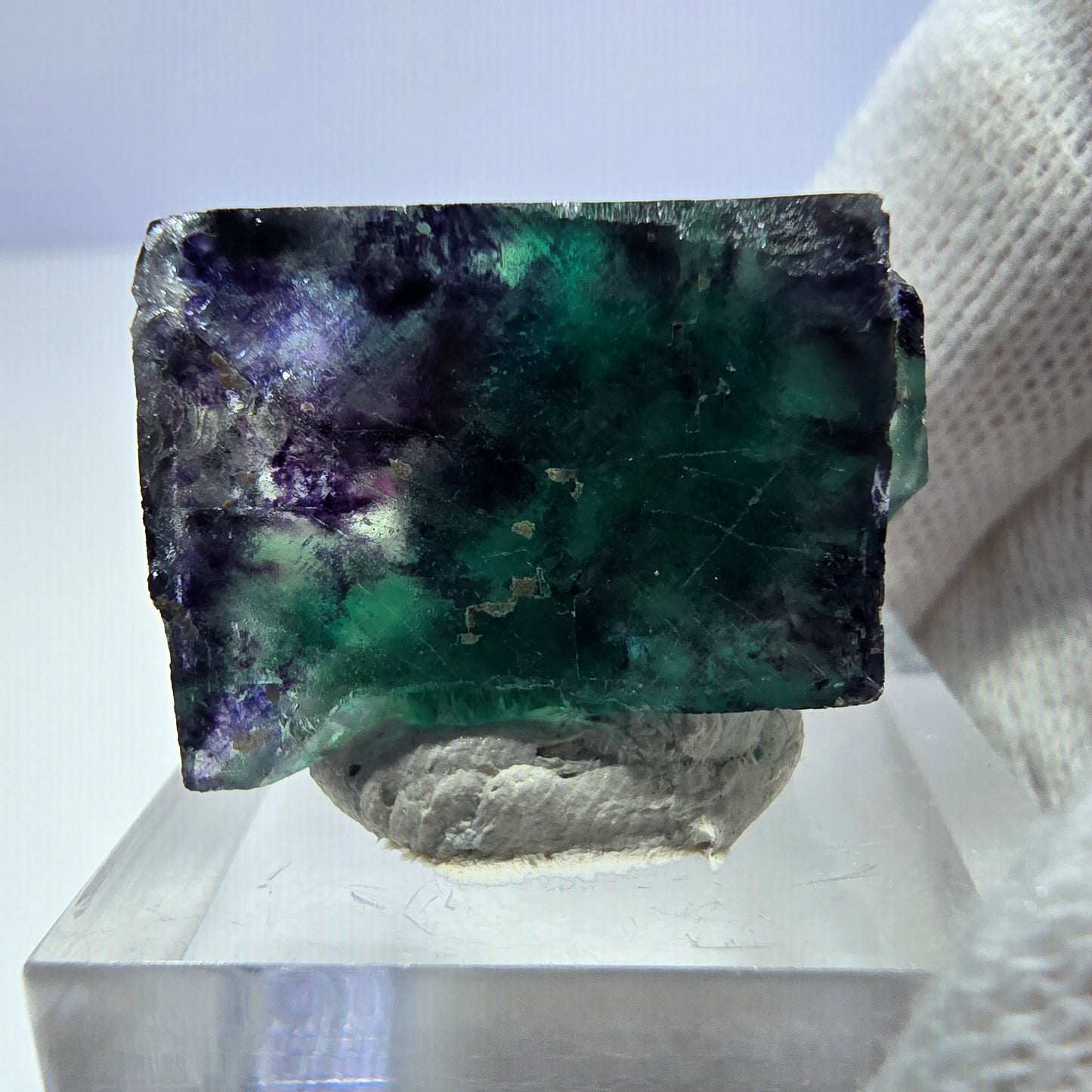 Seltene Phantom Fluorit Würfel Stufe zonal grün lila Okorusu, Namibia 31*24*19mm