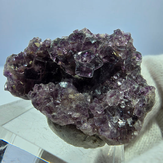 Spécimen rare de cube de fluorite fantôme, vert zonal et violet, Okorusu, Namibie, 38 x 28 x 12 mm
