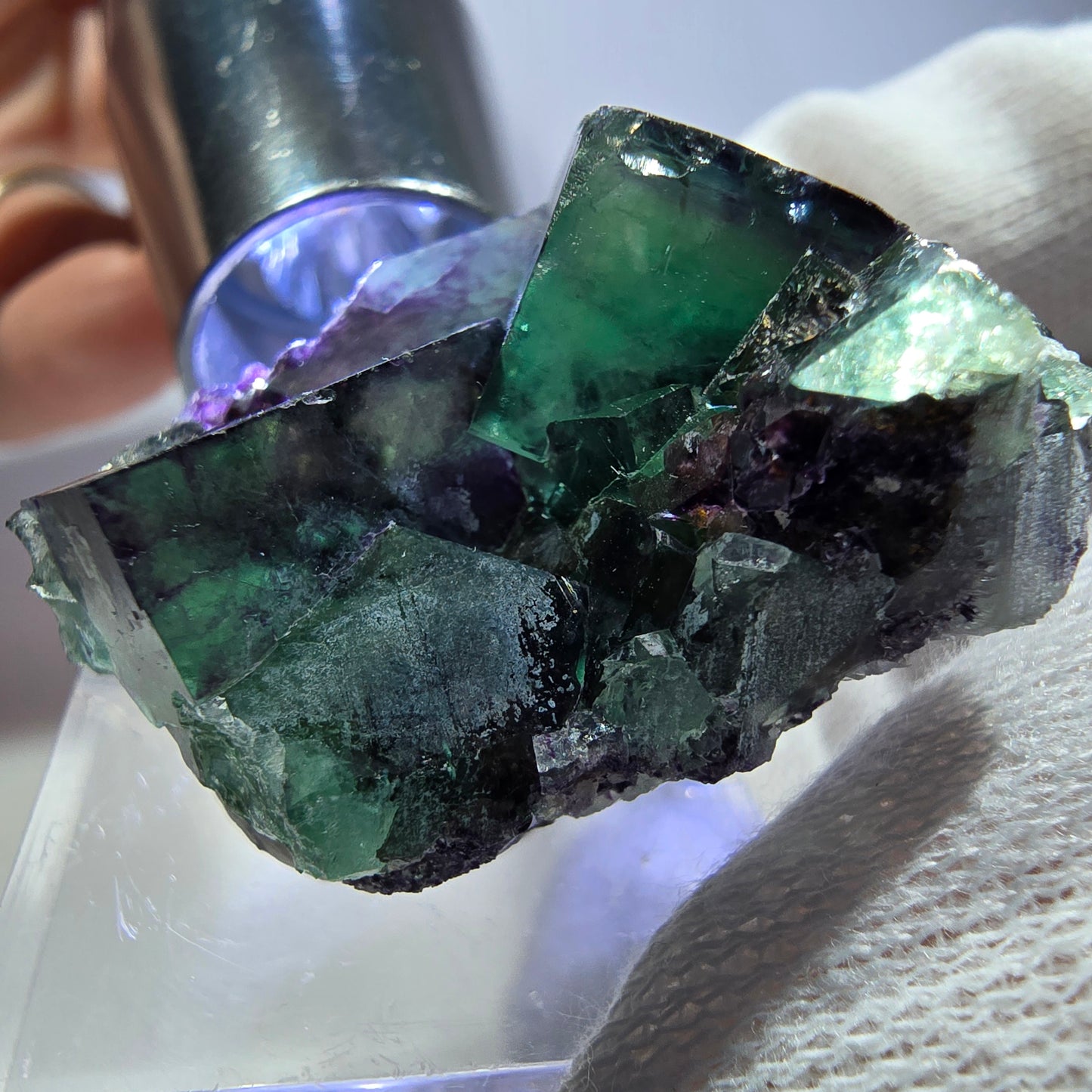 Seltene Phantom Fluorit Würfel Stufe zonal grün lila Okorusu, Namibia 34*25*18mm