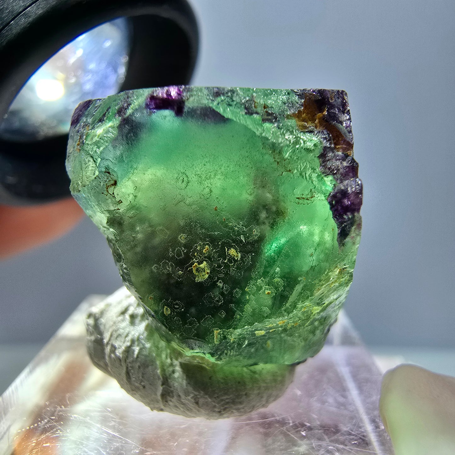 Cube de fluorite fantôme parqueté, zonal, vert violet Okorusu, Namibie 22*21*19mm 