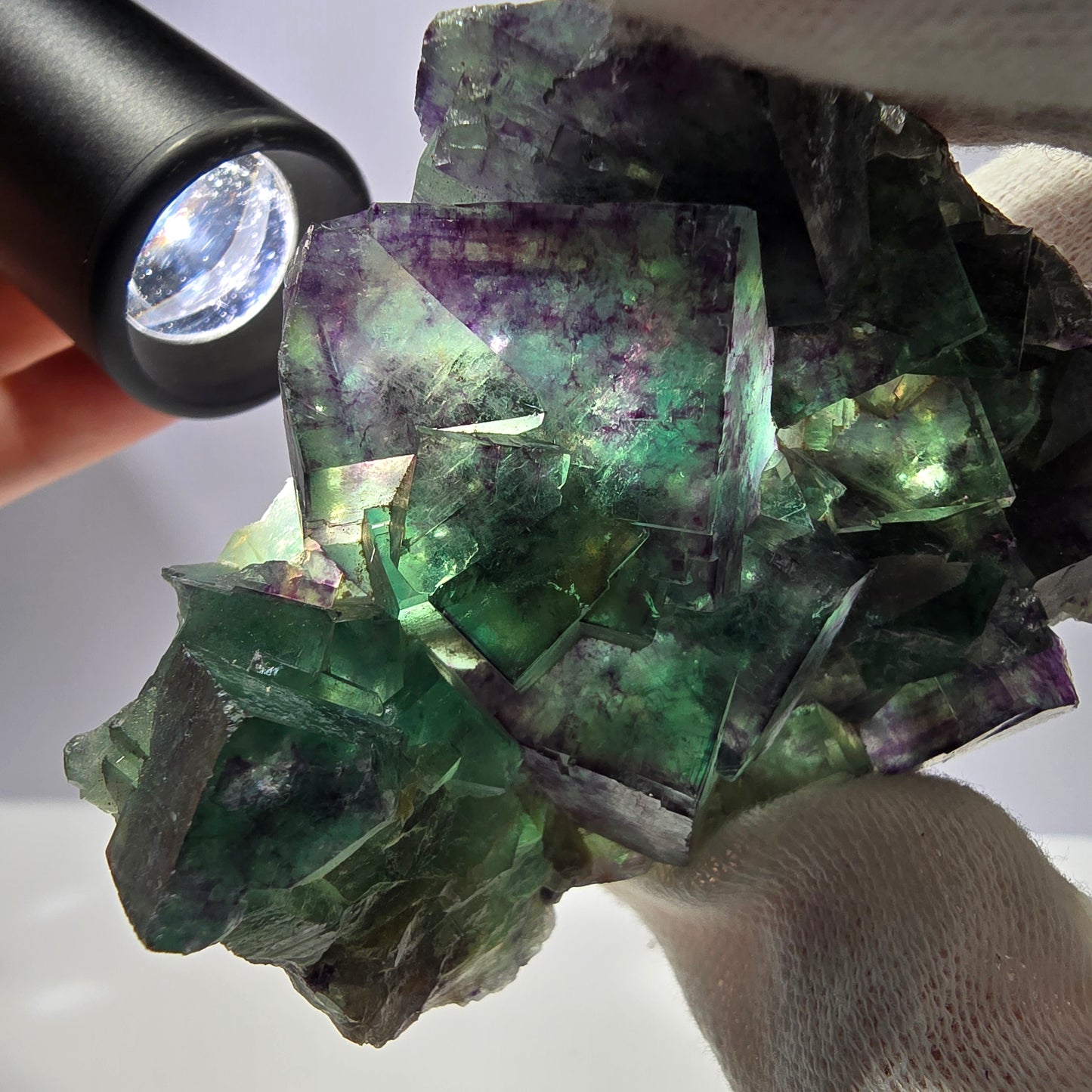 Rare spécimen de cube de fluorite fantôme, parqueté zonal Okorusu Namibie 76 x 62 x 27 mm 