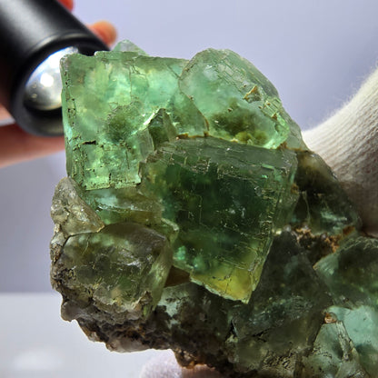 Rare spécimen de cube de fluorite fantôme, parqueté vert Okorusu, Namibie, 73 x 46 x 25 mm 