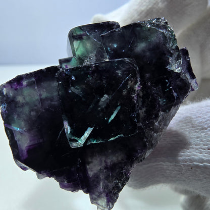 Seltene Phantom Fluorit Würfel Stufe zonal grün lila Okorusu, Namibia 38*33*23mm