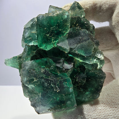 Grand spécimen de cube de fluorite fantôme, vert parqueté Okorusu, Namibie 80*72*49mm 