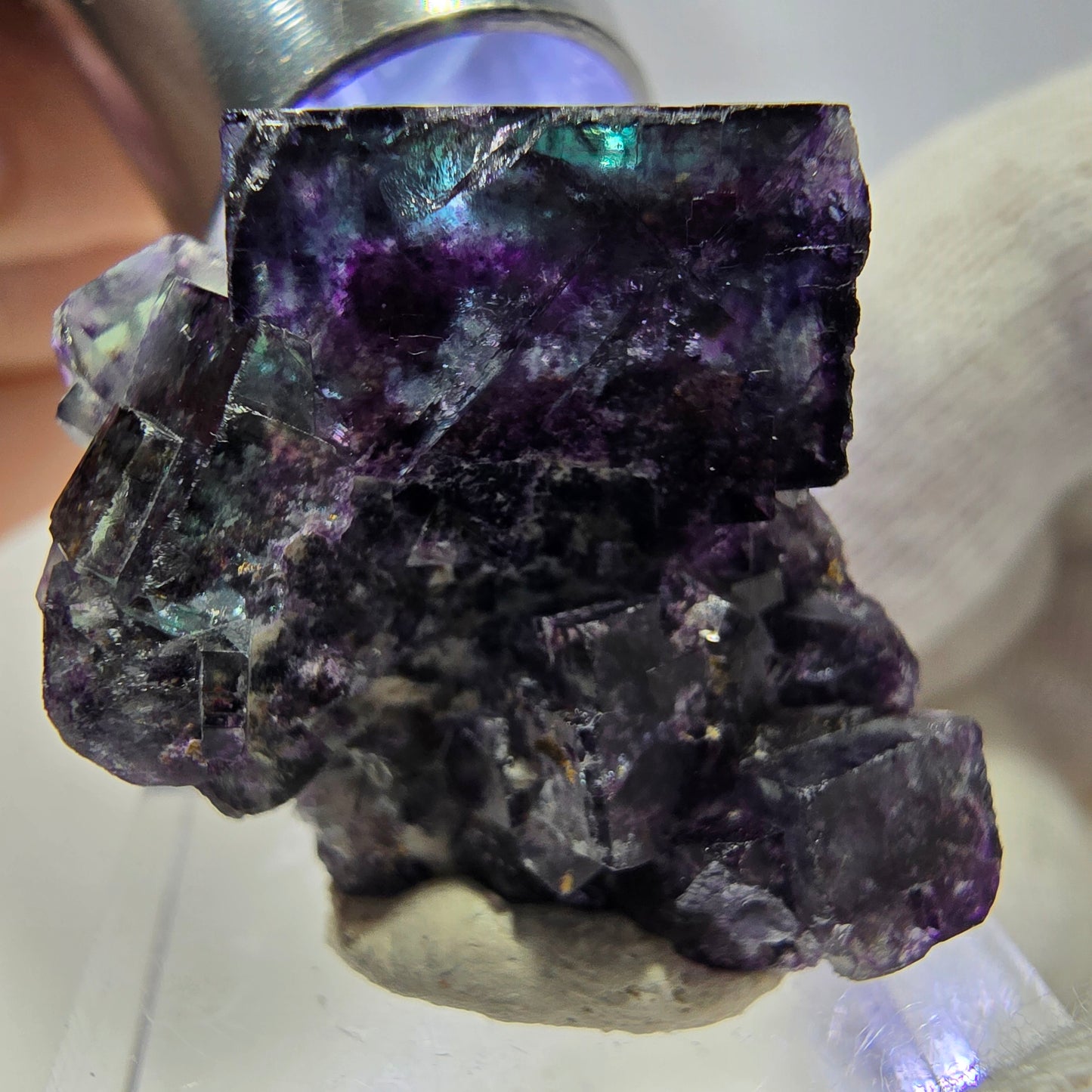 Spécimen rare de cube de fluorite fantôme, vert zonal et violet, Okorusu, Namibie, 32 x 29 x 18 mm 