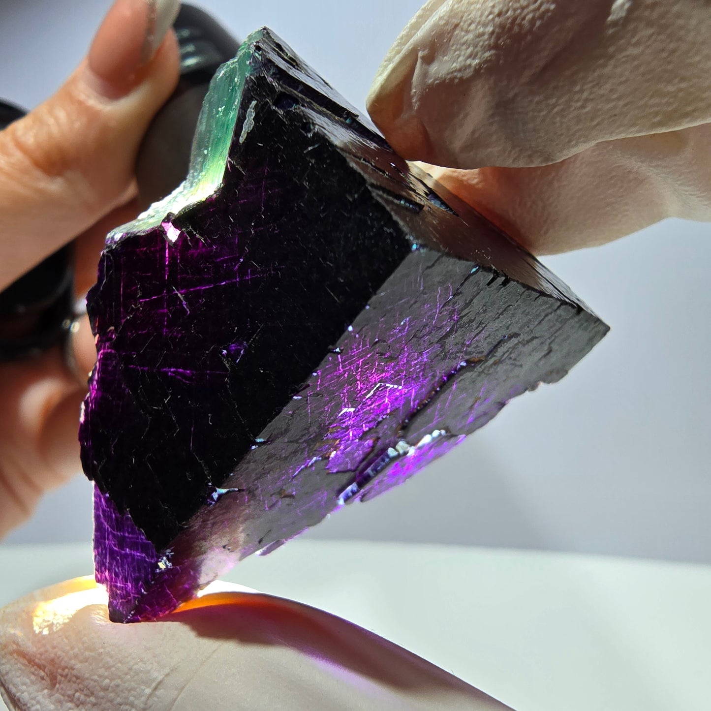 Spécimen de cube de fluorite fantôme vert violet zonal 11:11 Angel Pocket, Namibie 52*42*29mm 