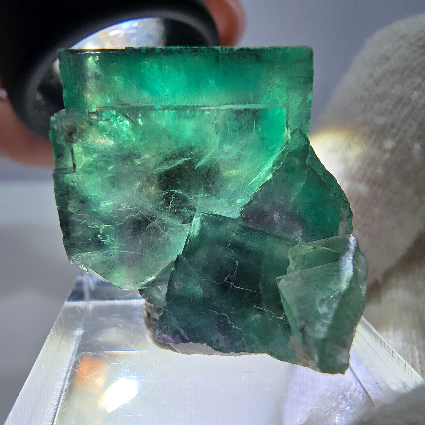 Spécimen zonal de cube de fluorite fantôme, vert violet, Okorusu, Namibie, 30 x 28 x 24 mm 