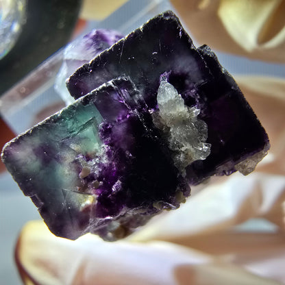 Phantom Fluorit Würfel, Quarz Stufe, grün lila Okorusu, Namibia 23*21*19mm
