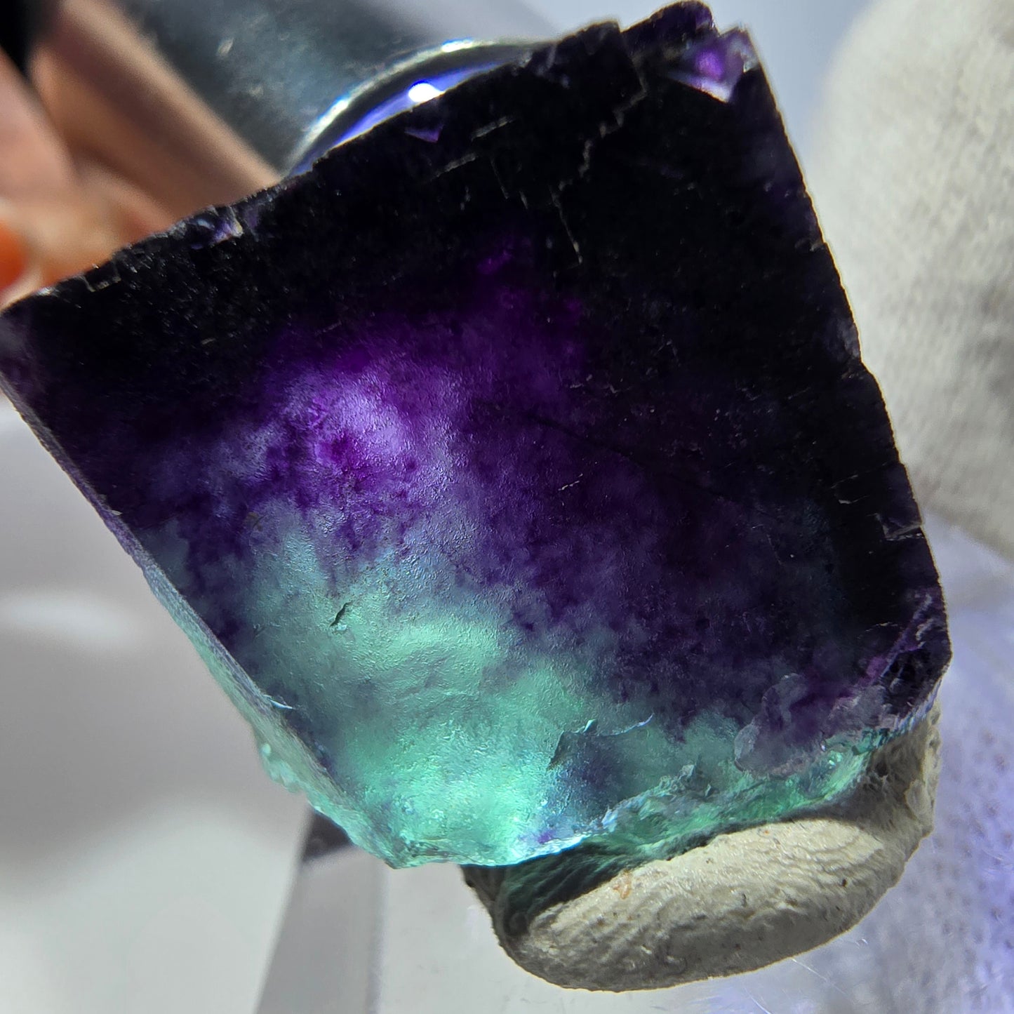 Rare cube de fluorite fantôme, vert violet zonal Okorusu, Namibie 24 x 20 x 20 mm 