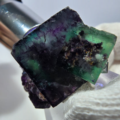 Spécimen zonal de cube de fluorite fantôme, vert violet, Okorusu, Namibie, 37 x 27 x 24 mm 