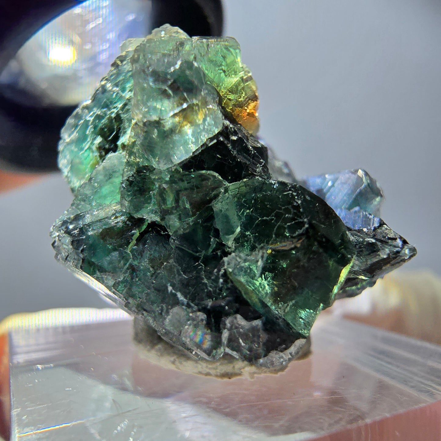 Rare spécimen de cube de fluorite, vert violet, Okorusu, Namibie, 34 x 23 x 19 mm 