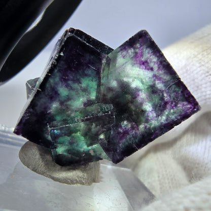 Rare spécimen de cube de fluorite fantôme, vert zonal et violet, Okorusu, Namibie, 30 x 23 x 19 mm 
