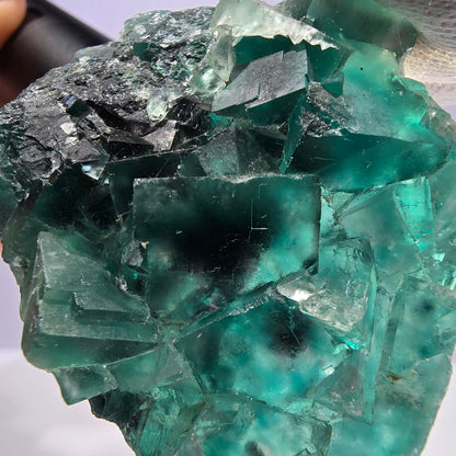 Seltene Phantom Fluorit Würfel Stufe parkettiert grün Okorusu Namibia 65*51*16mm