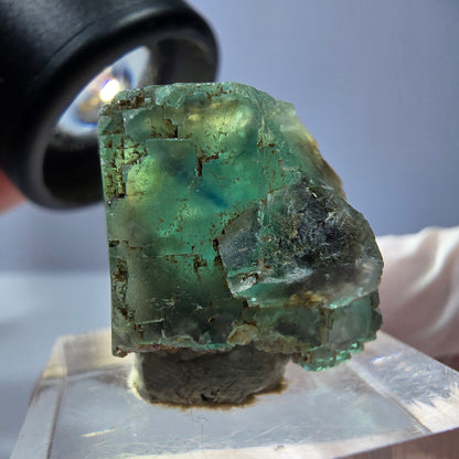 Cube de fluorite fantôme transparente parquetée, vert Okorusu, Namibie 21 x 19 x 19 mm 