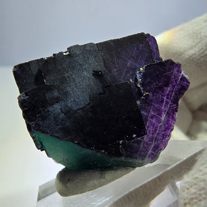 Clear Fluorite Cube, parquetted green purple 11:11 Angel Pocket Okorusu, Namibia 30*30*22mm 