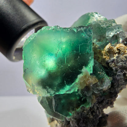 Rare spécimen de cube de fluorite fantôme, parqueté vert Okorusu, Namibie, 72 x 60 x 45 mm 