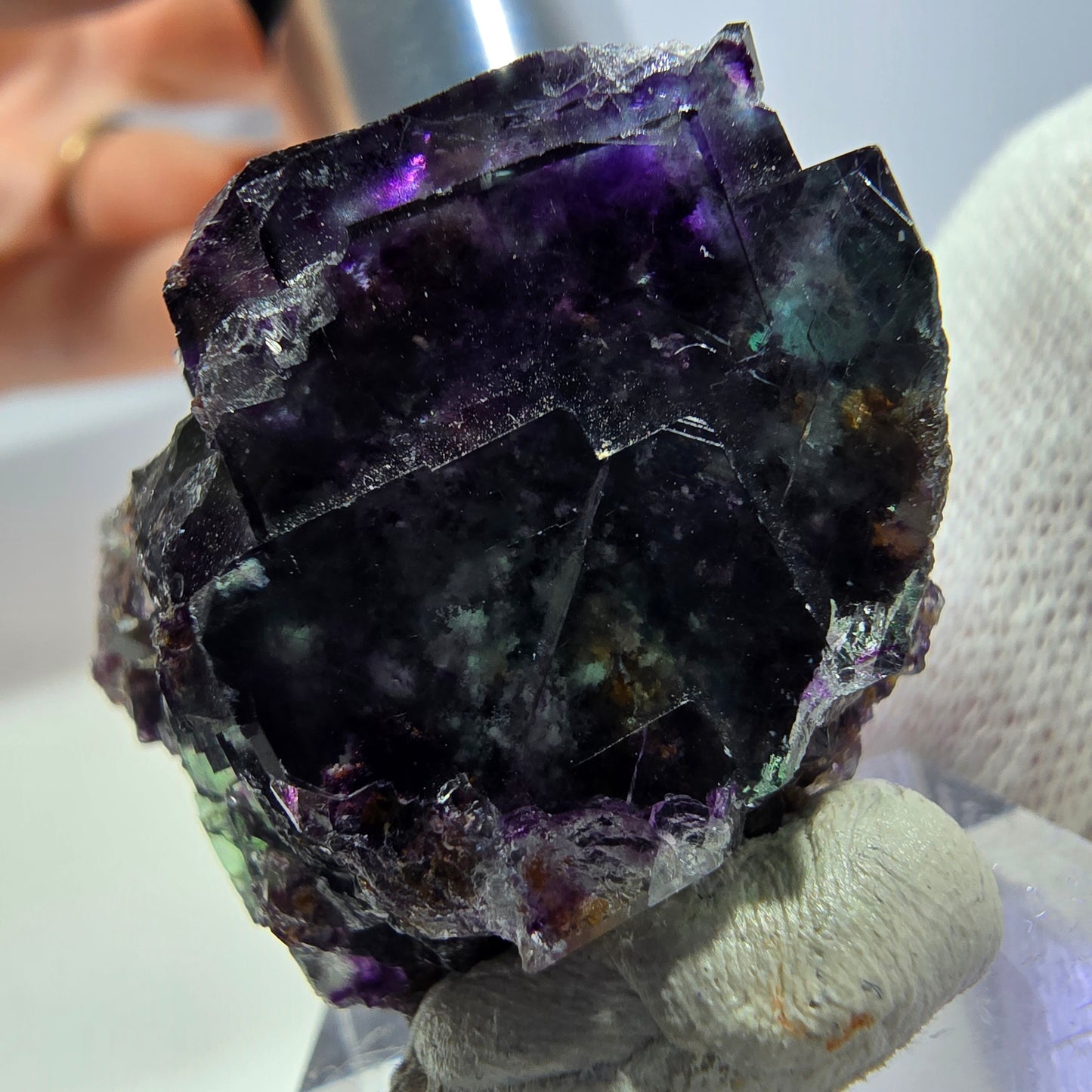Klare Phantom Fluorit Würfel Stufe zonal grün lila Okorusu, Namibia 35*30*22mm