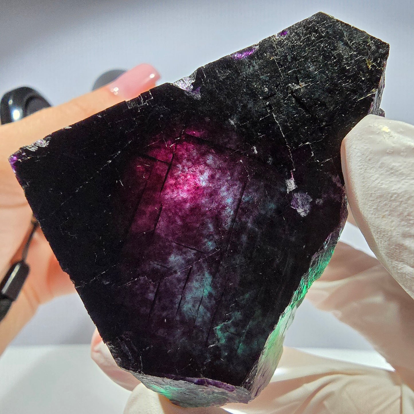 Cube de fluorite fantôme XL parqueté vert violet Okorusu, Namibie 54*54*47mm 