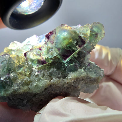 Spécimen de cube de fluorite fantôme, vert-violet zonal, Okorusu, Namibie, 35 x 35 x 28 mm 