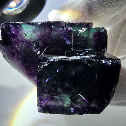 Spécimen rare de cube de fluorite fantôme, vert zonal et violet, Okorusu, Namibie, 47 x 35 x 28 mm 