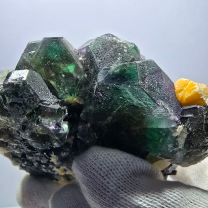 Fluorite fantôme hexagonale, hyalite, tourmaline Schörl, muscovite Erongo, Namibie 93*73*42mm 