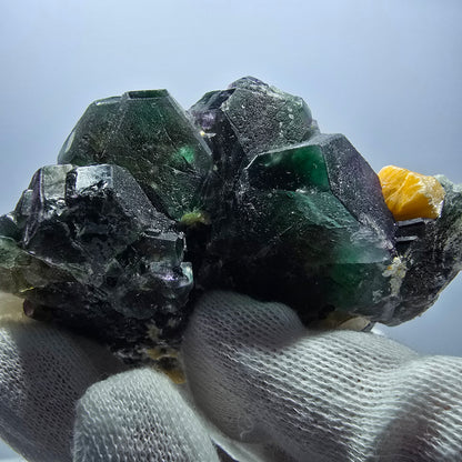 Fluorite fantôme hexagonale, hyalite, tourmaline Schörl, muscovite Erongo, Namibie 93*73*42mm 