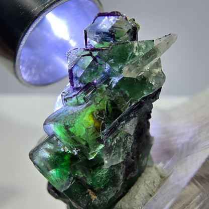 Fluorite fantôme, quartz fumé, hyalite, tourmaline de Schörl, muscovite, Erongo, Namibie, 37 x 18 x 18 mm 