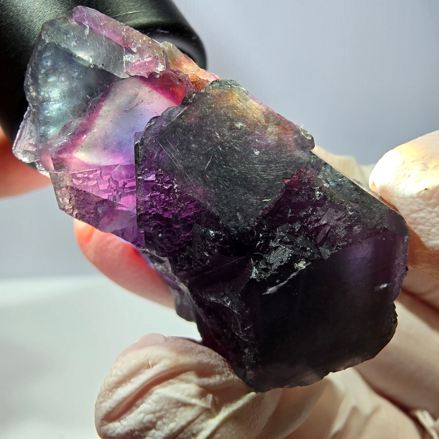 Rare spécimen de cube de fluorite fantôme, vert-violet, Okorusu, Namibie, 46 x 34 x 20 mm 